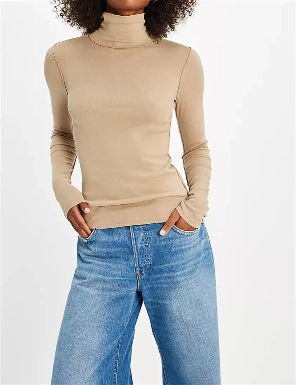 Ladies Turtleneck Soft Basic Everyday Tee SKT630