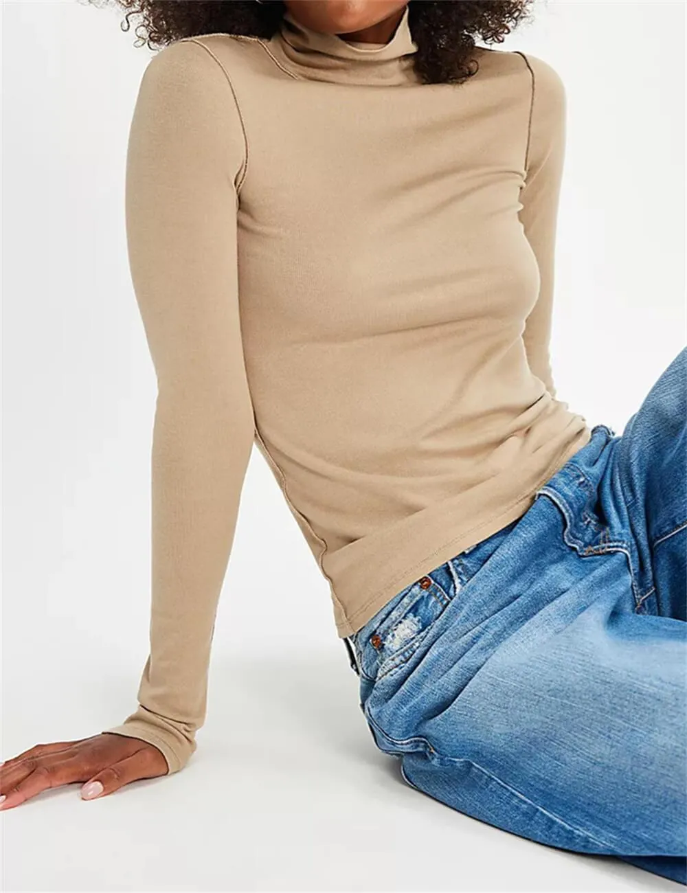 Ladies Turtleneck Soft Basic Everyday Tee SKT630