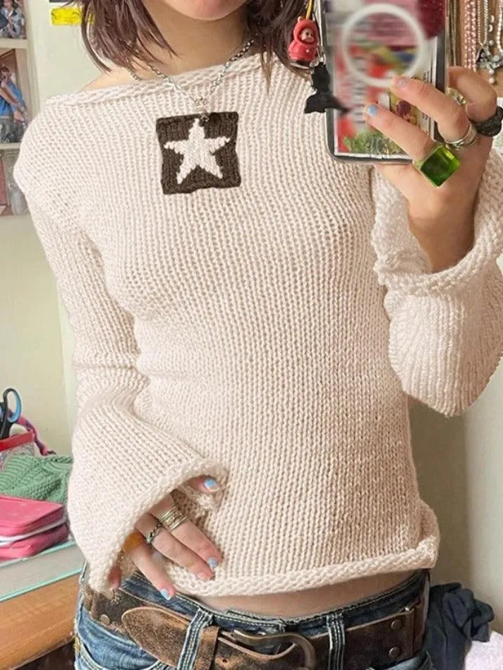 LANFUBEISI - Star Jacquard Rolled Design Sweater