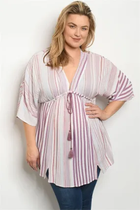 Lavender Stripe Plus Size Tunic Top