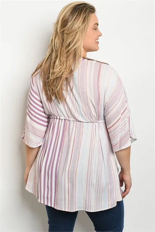 Lavender Stripe Plus Size Tunic Top