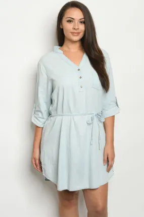 Light Blue Chambray Denim Plus Size Dress