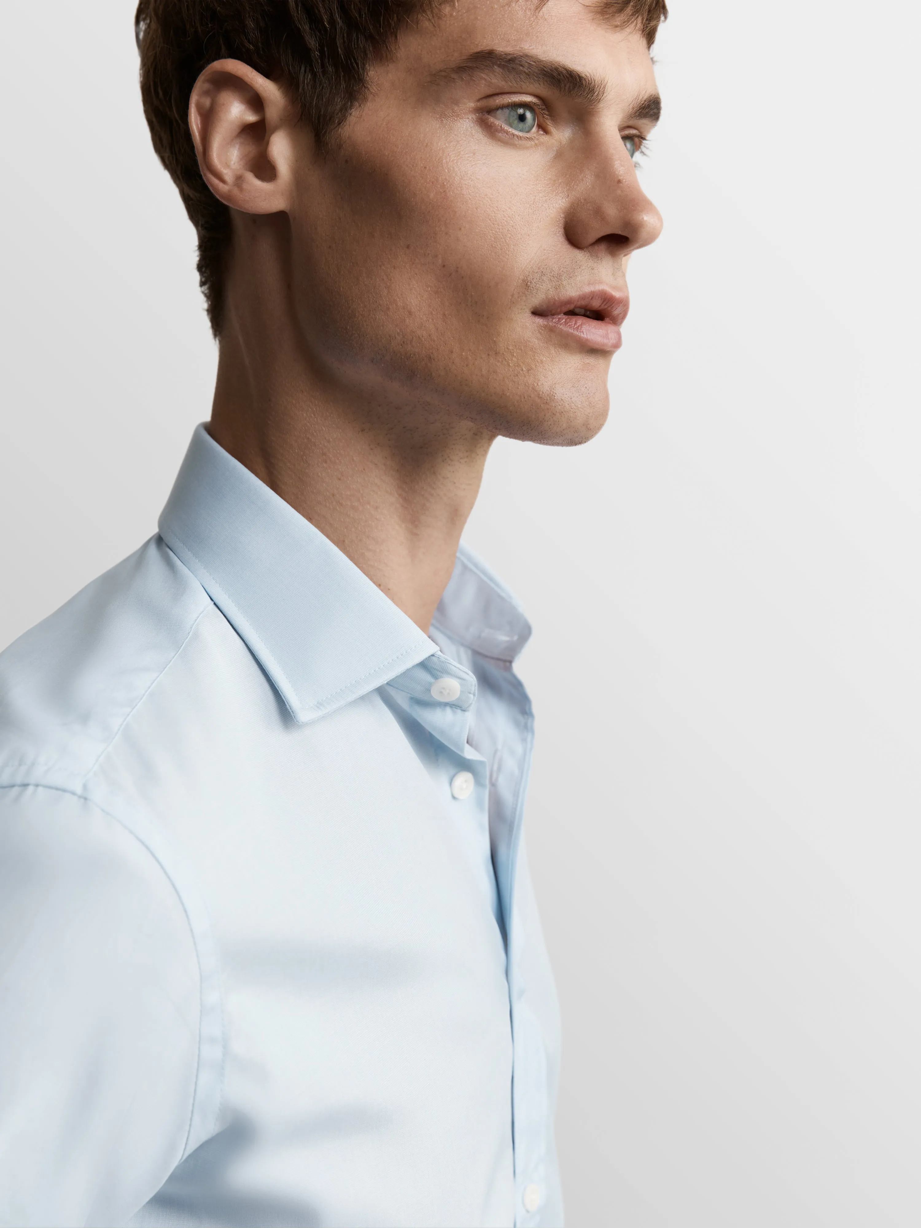 Light Blue End-on-End Fitted Double Cuff Classic Collar Shirt