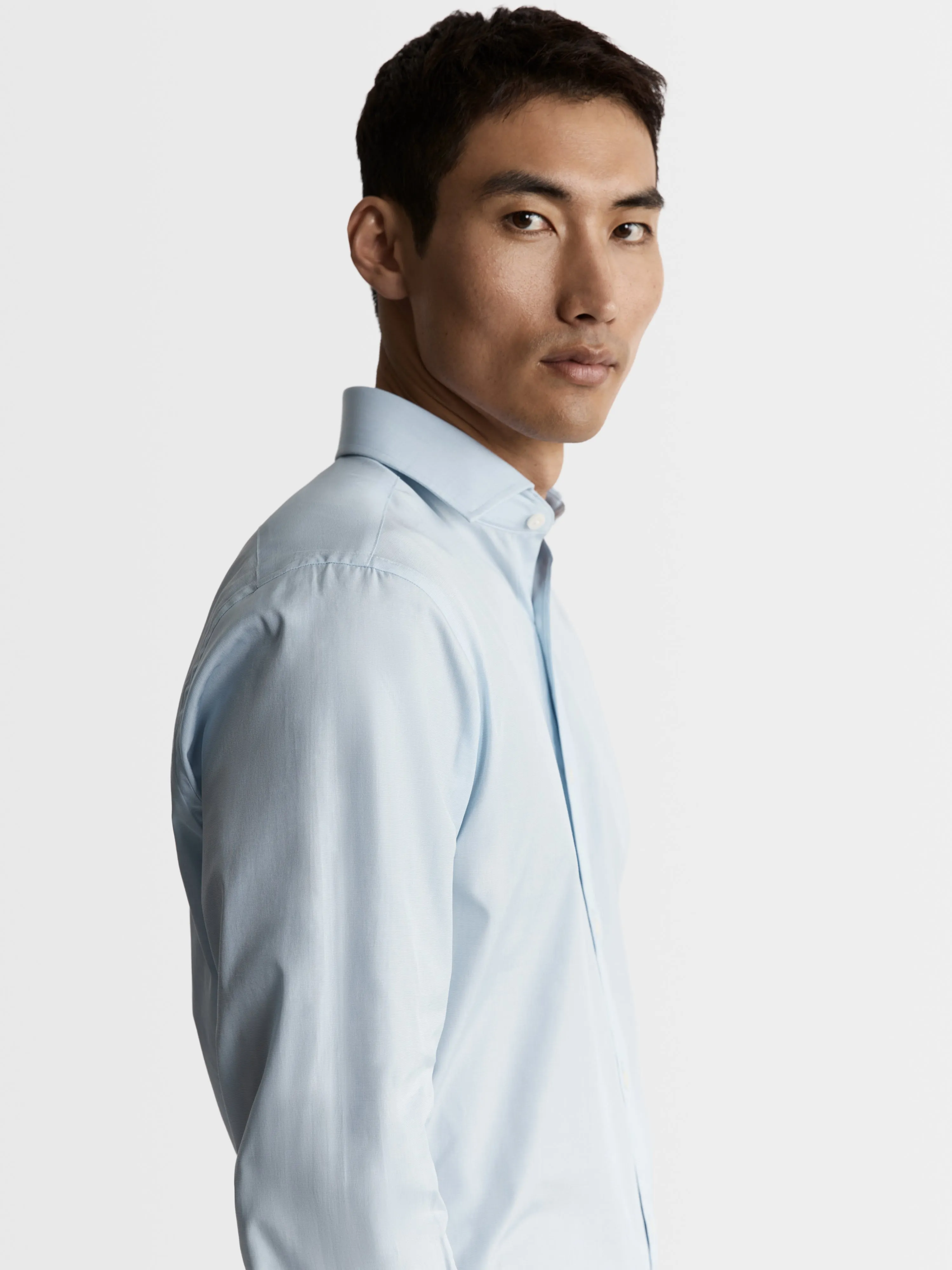 Light Blue End-on-End Slim Fit Single Cuff Classic Collar Shirt