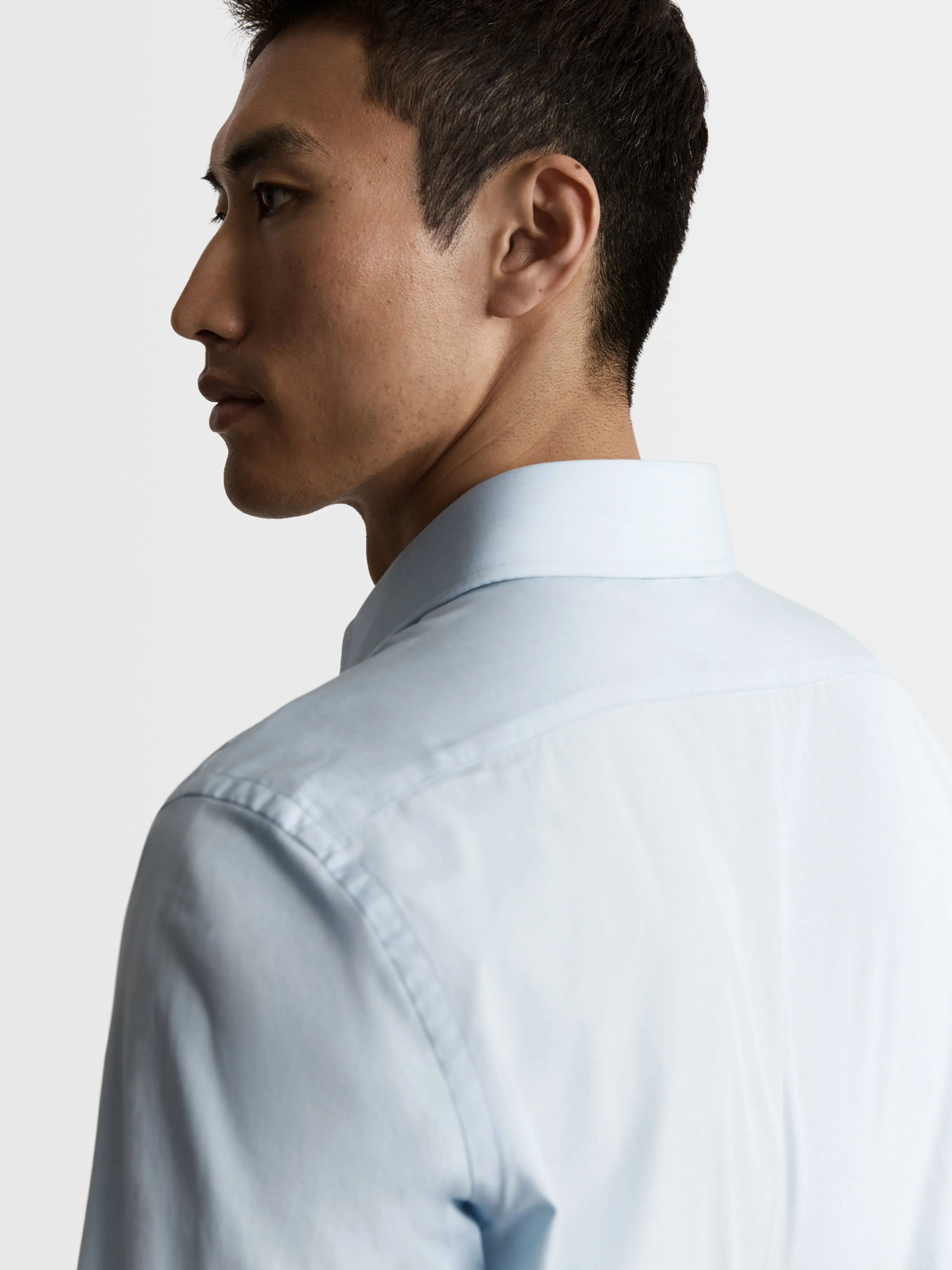 Light Blue End-on-End Slim Fit Single Cuff Classic Collar Shirt