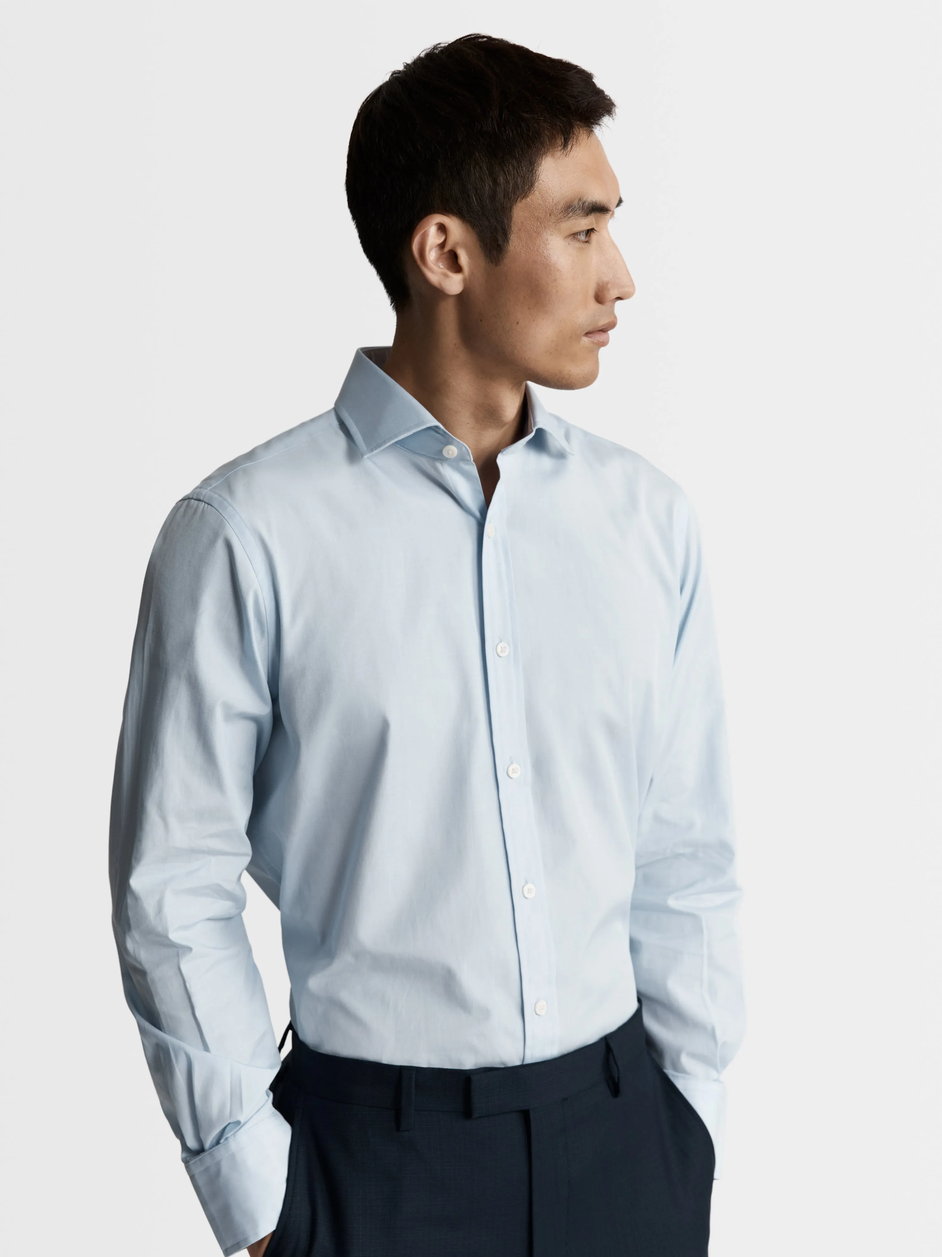 Light Blue End-on-End Slim Fit Single Cuff Classic Collar Shirt