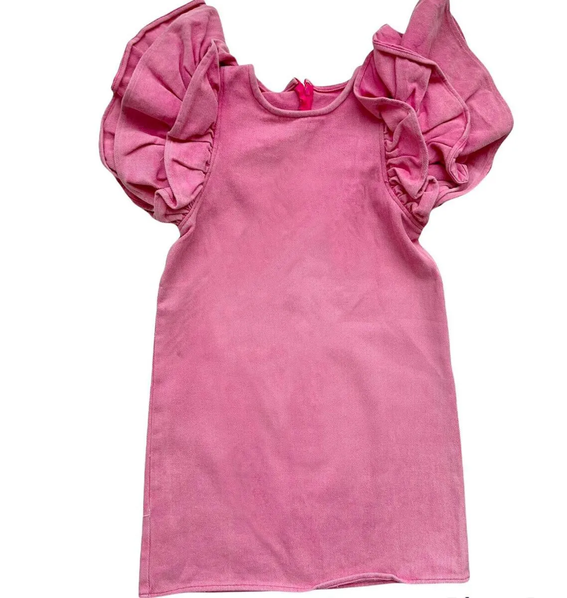 Lola   The Boys Pink Princess Ruffle Denim Dress