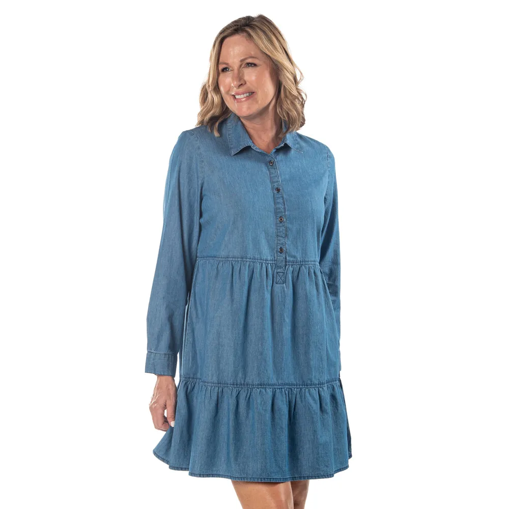 Long Sleeve Denim Tiered Dress