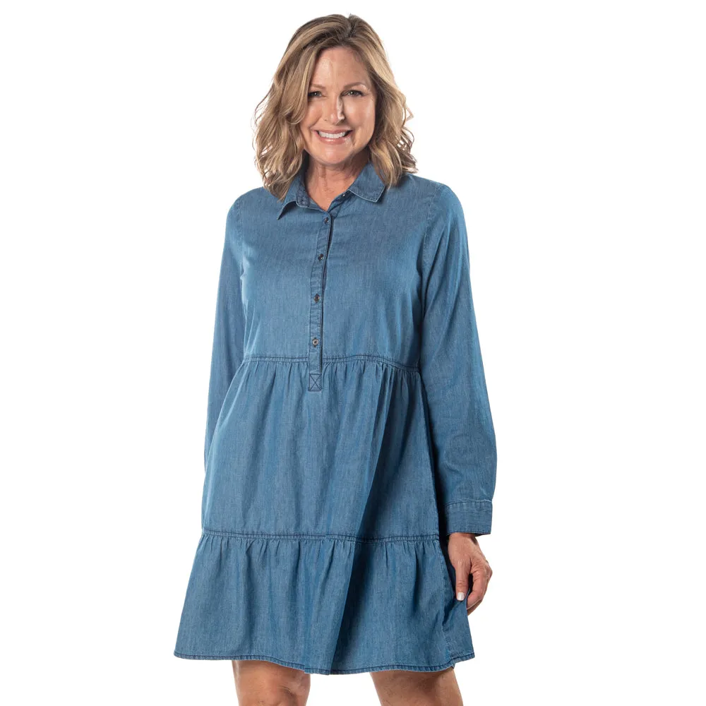 Long Sleeve Denim Tiered Dress