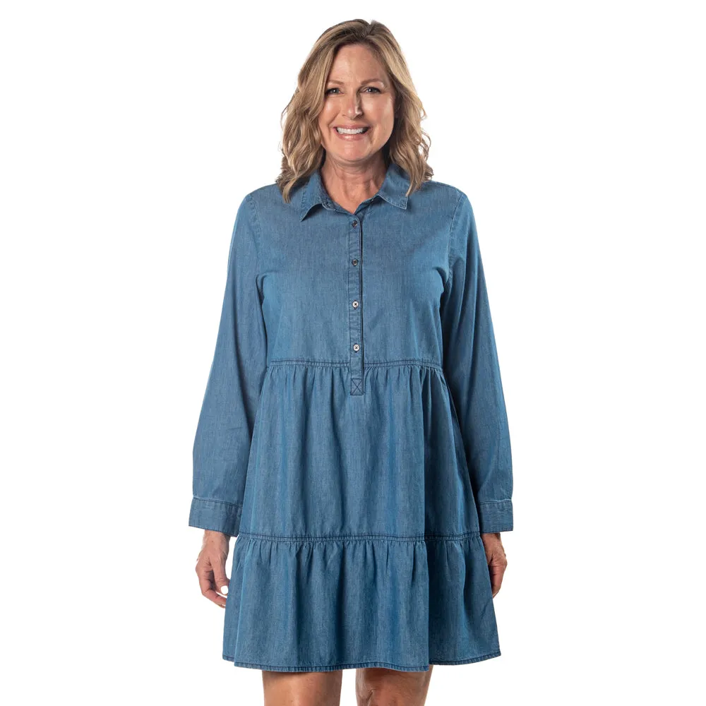 Long Sleeve Denim Tiered Dress