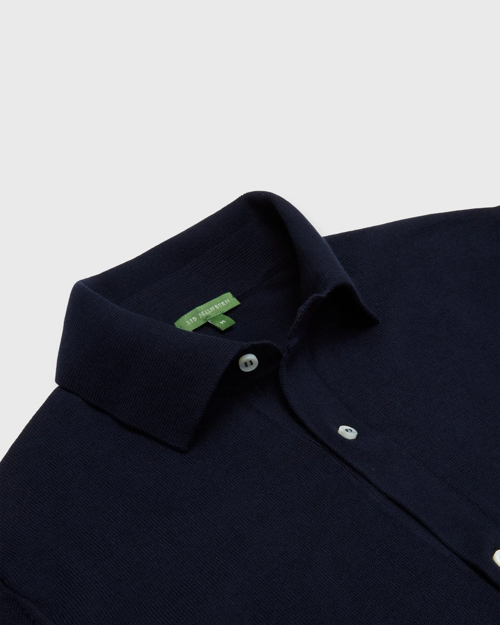 Long-Sleeved Full-Placket Sweater in Navy Cotton