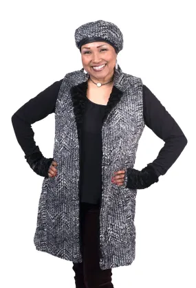 Mandarin Vest - Cozy Cable in Ash Faux Fur with Assorted Faux Fur