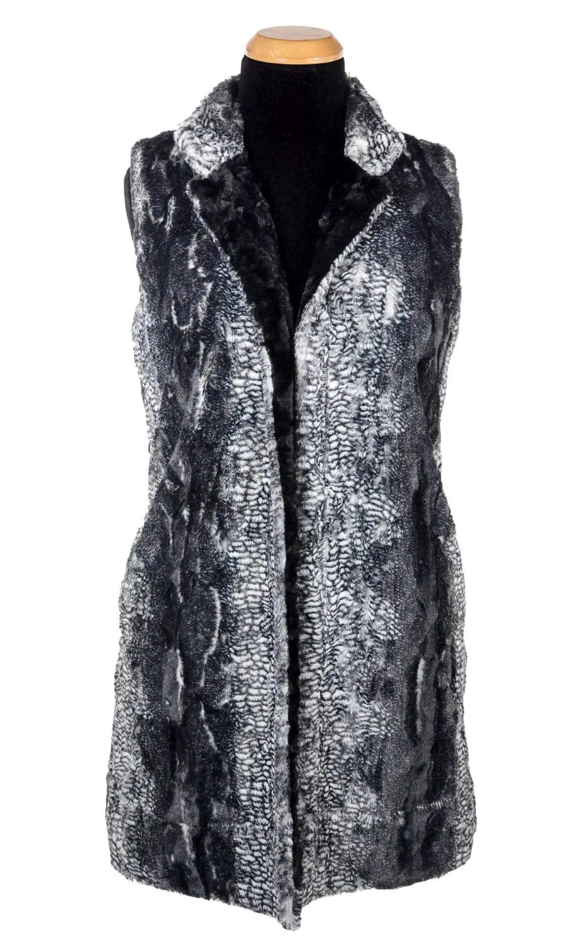 Mandarin Vest - Luxury Faux Fur in Black Mamba with Cuddly Fur in Black - Sold oUt!