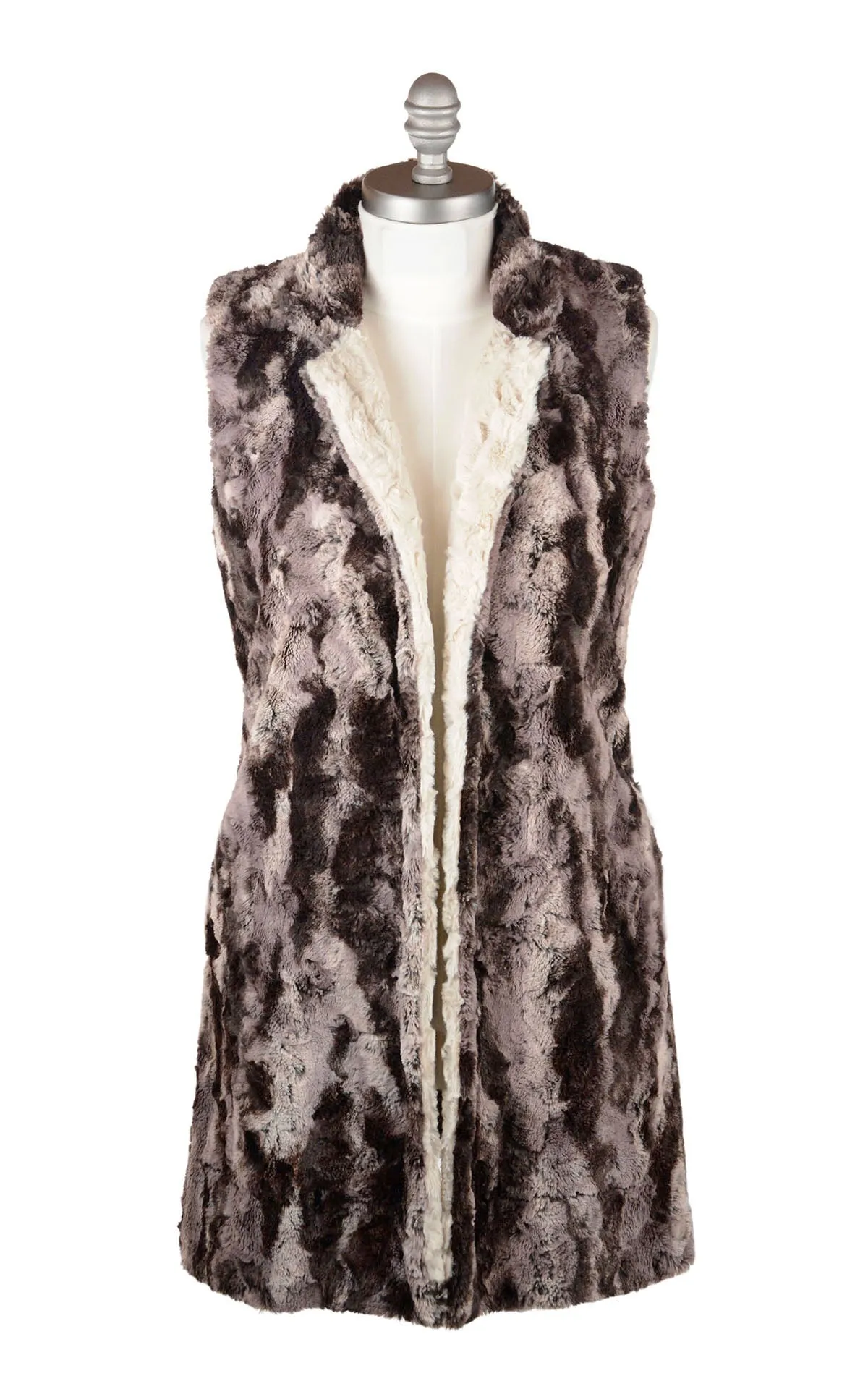 Mandarin Vest - Luxury Faux Fur in Mocha with Cuddly Sand