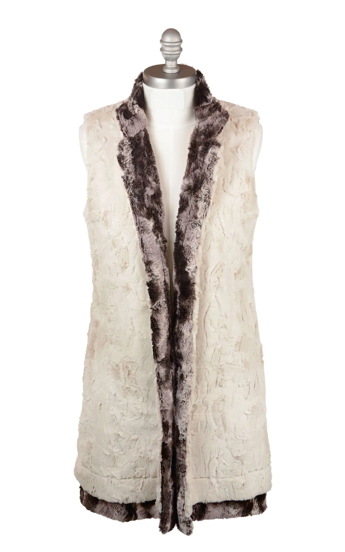 Mandarin Vest - Luxury Faux Fur in Mocha with Cuddly Sand