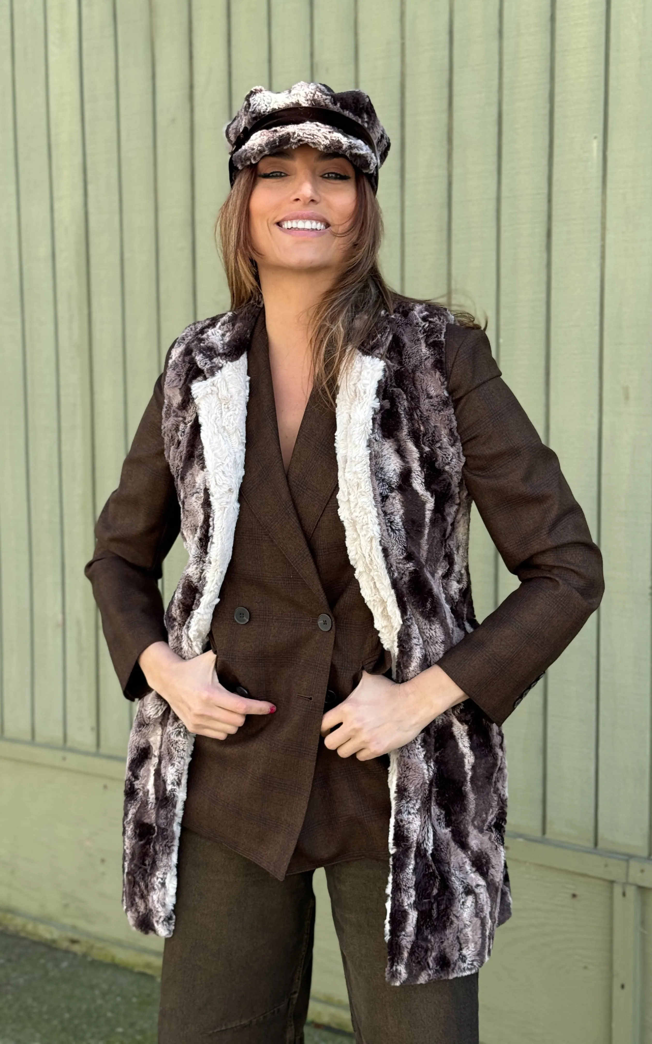 Mandarin Vest - Luxury Faux Fur in Mocha with Cuddly Sand