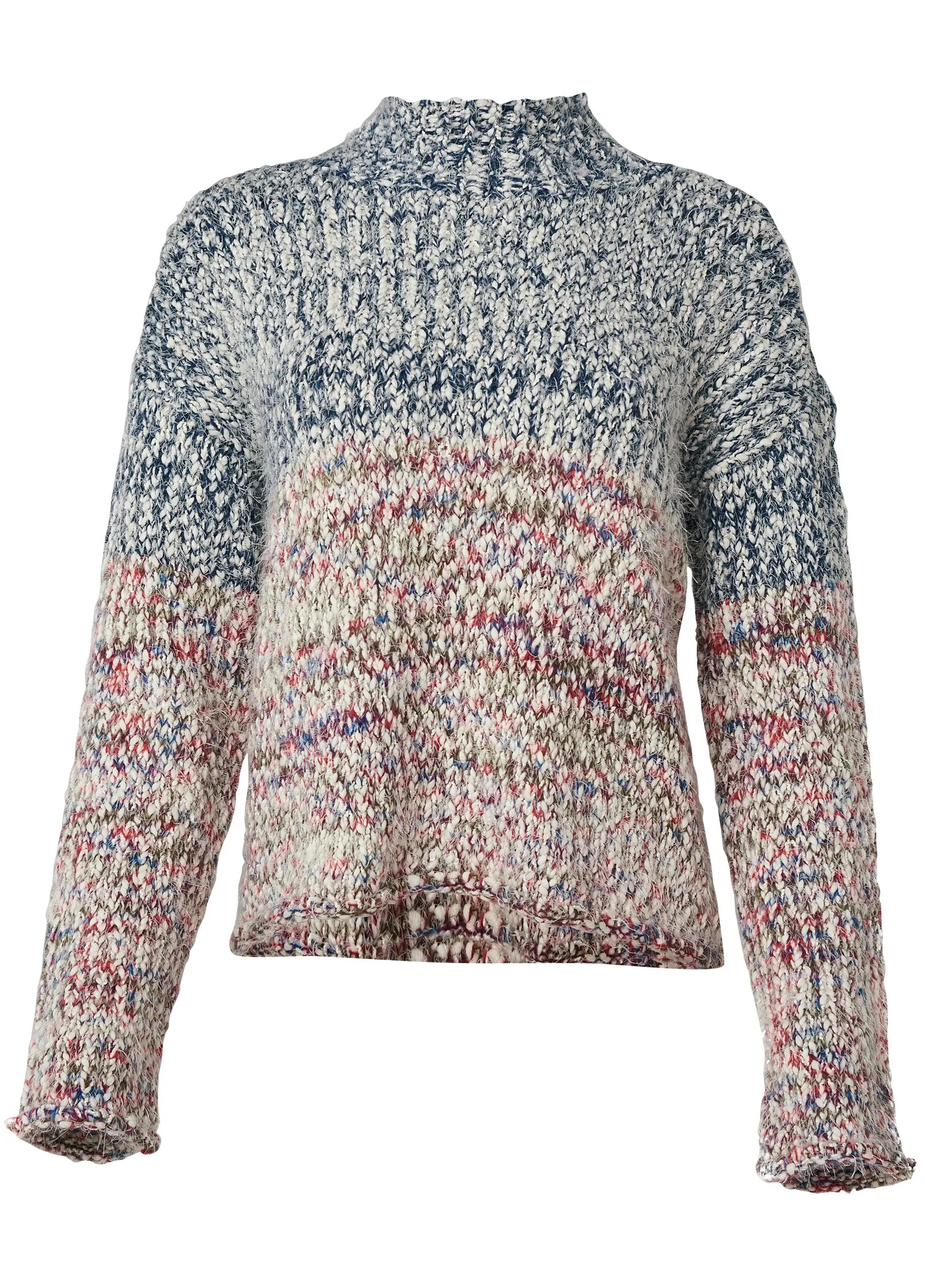 Marled Colorblock Turtleneck Sweater - Blue Multi