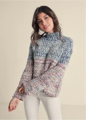 Marled Colorblock Turtleneck Sweater - Blue Multi