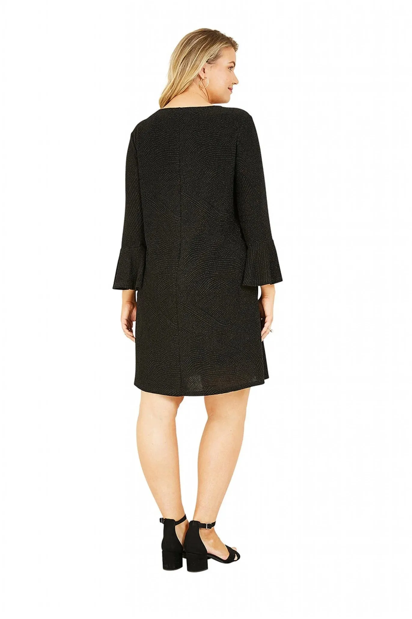 Mela London Black Sparkle Tunic With Fluted Sleeves