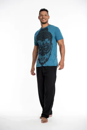 Mens Buddha Head T-Shirt in Denim Blue