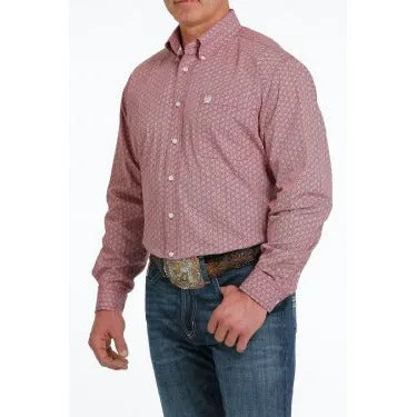 MEN'S CINCH GEOMETRIC PRINT BUTTON-DOWN WESTERN SHIRT - BURGUNDY / WHITE