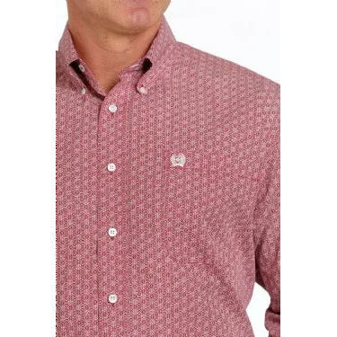 MEN'S CINCH GEOMETRIC PRINT BUTTON-DOWN WESTERN SHIRT - BURGUNDY / WHITE