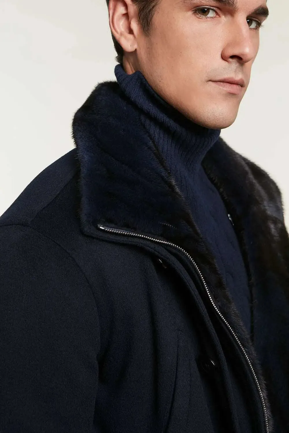 Mens coat with mink collar