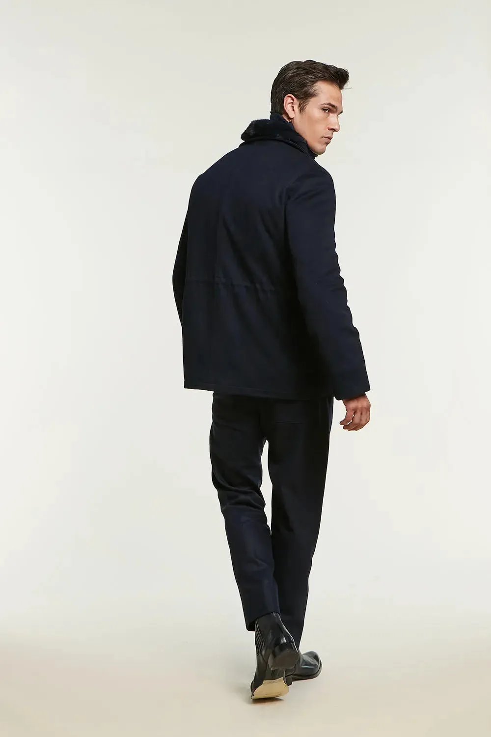 Mens coat with mink collar