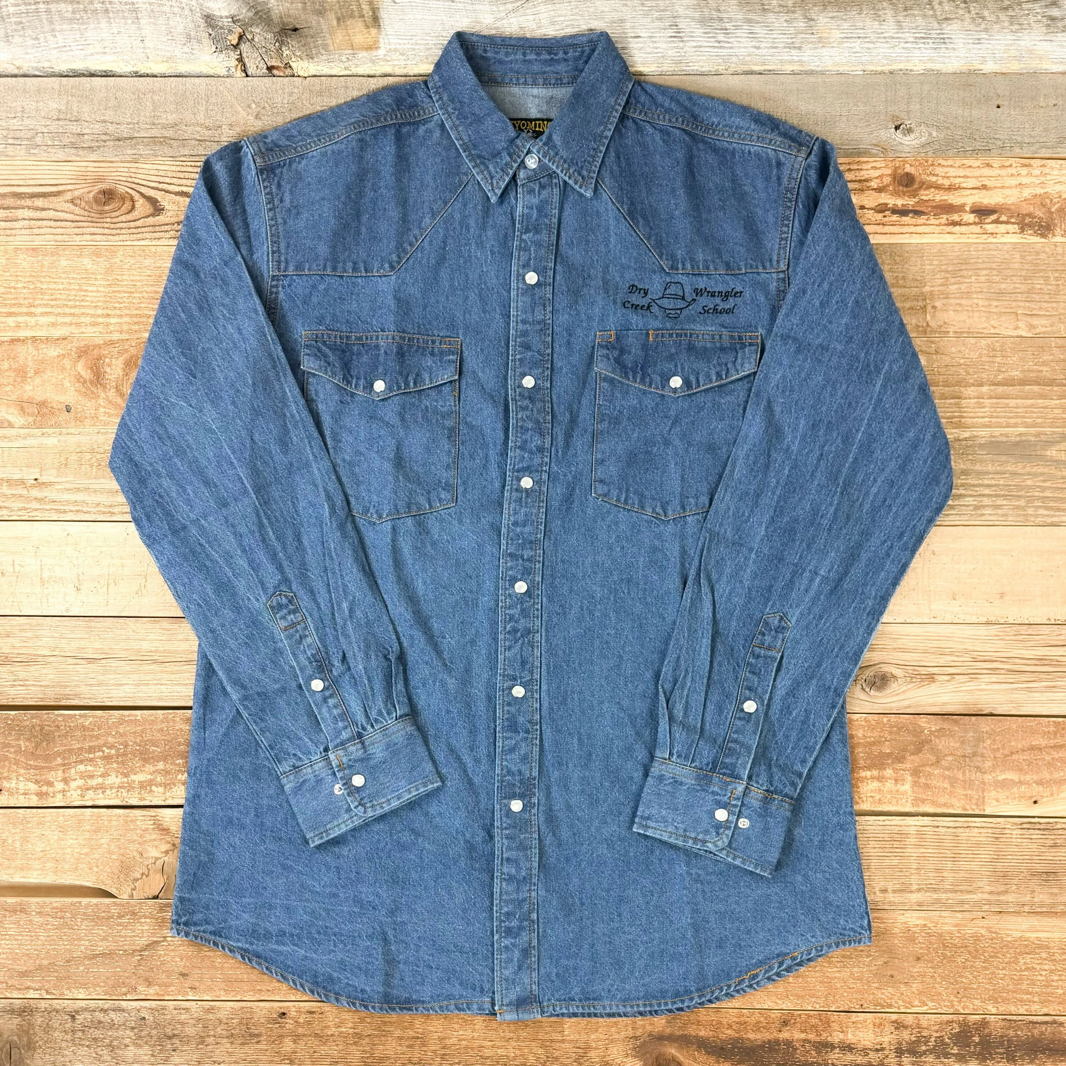 Men's Embroidered Logo Denim Stonewashed Western Shirt