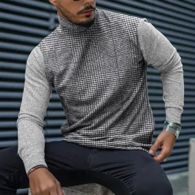 Men's Fashion Casual Plaid Turtleneck Long Sleeve T-Shirt