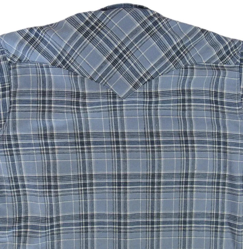 Men's Flannel Western Shirt - Denim Blue Plaid