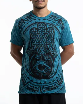 Mens Hamsa Eye  T-Shirt in Denim Blue