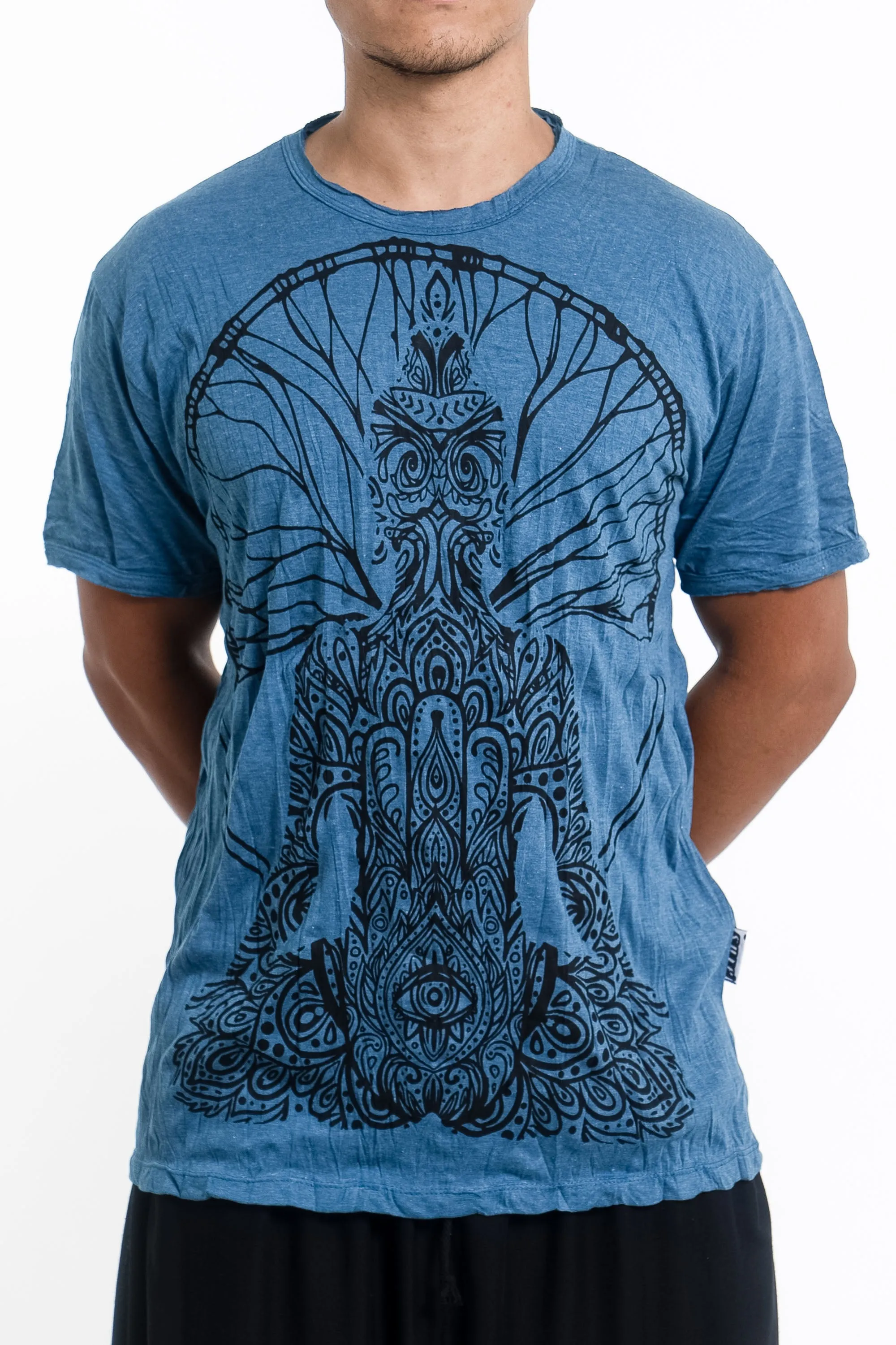 Mens Hamsa Meditation T-Shirt in Denim Blue