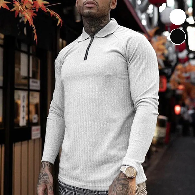 Men's Muscle T Shirts Long Sleeve Quarter Zip Polo Shirts