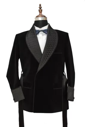 Men's Quilted Black Velvet Jacket Hosting Dinner Party Wear Jacket Blazers