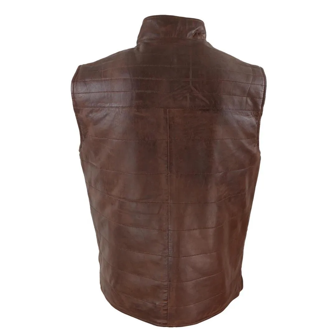 Mens Real Leather Black Brown Waistcoat Gilet Reversible Vest Smart Casual