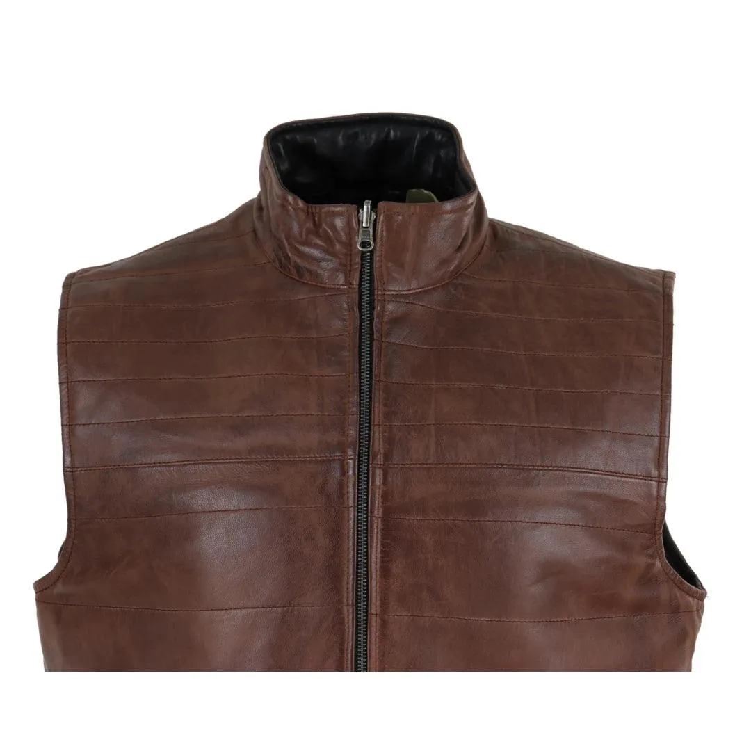 Mens Real Leather Black Brown Waistcoat Gilet Reversible Vest Smart Casual