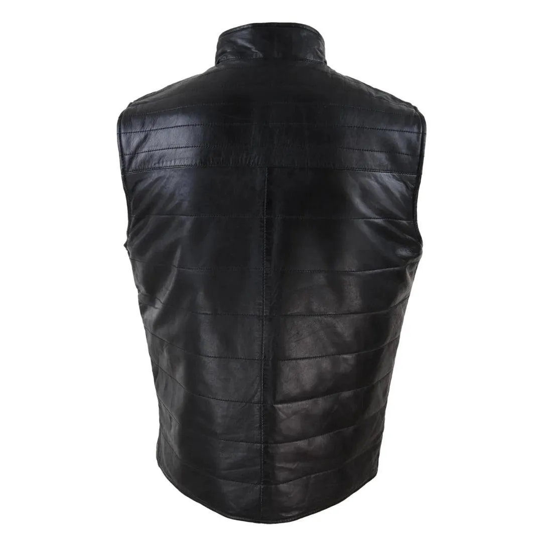 Mens Real Leather Black Brown Waistcoat Gilet Reversible Vest Smart Casual