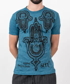 Mens Three Hands T-Shirt in Denim Blue