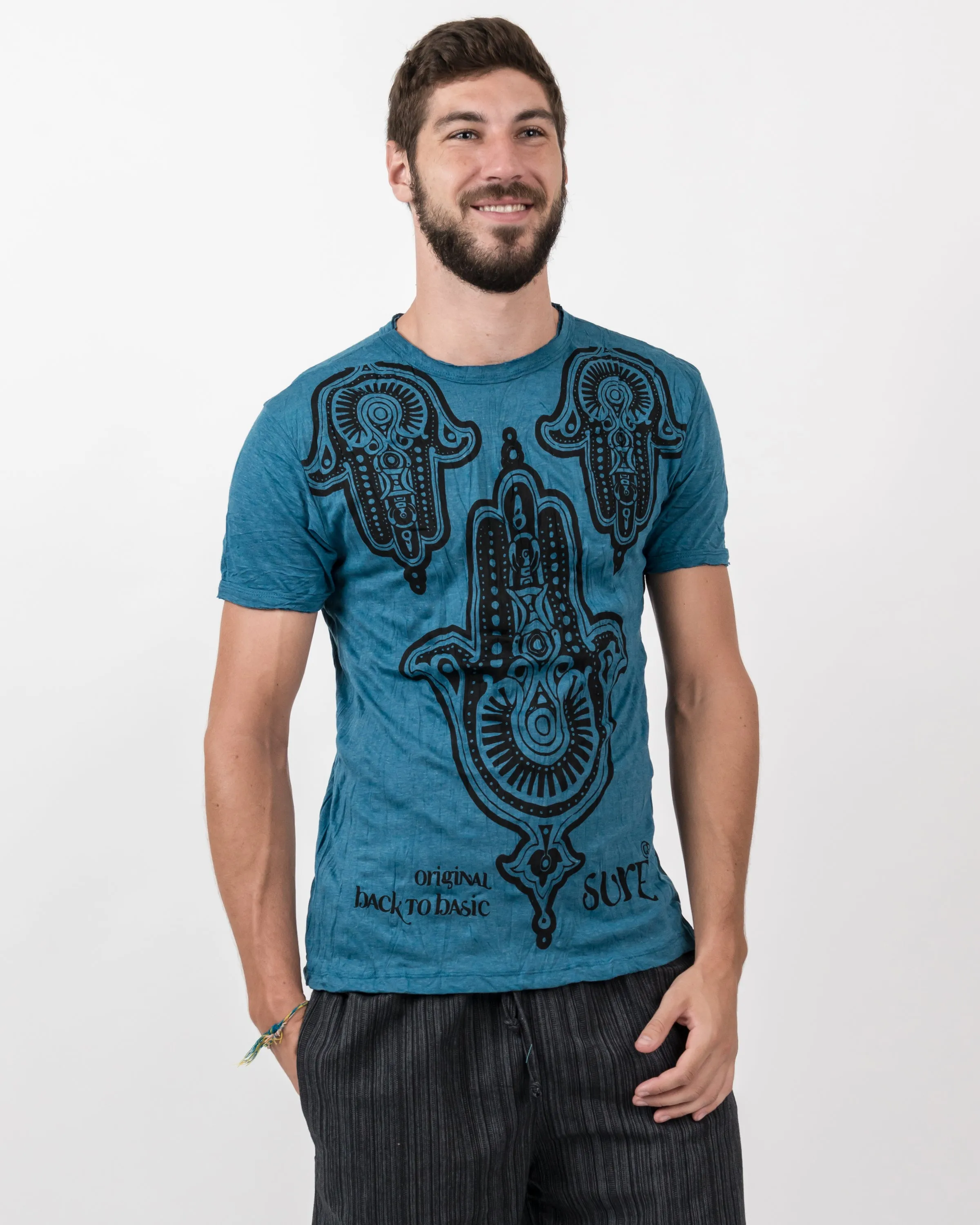 Mens Three Hands T-Shirt in Denim Blue