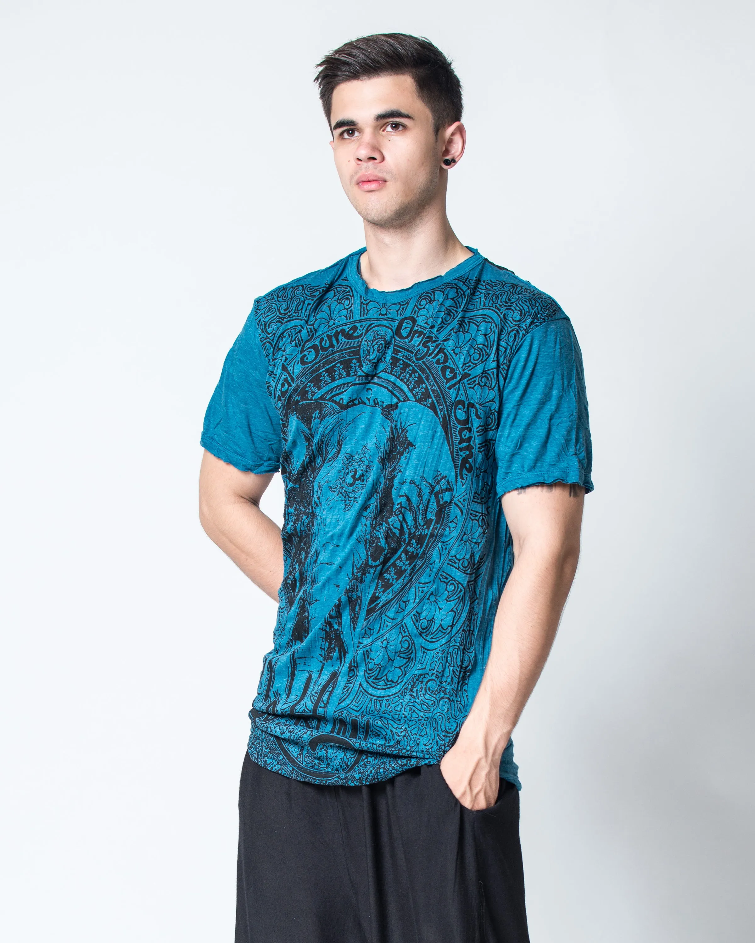 Mens Wild Elephant  T-Shirt in Denim Blue