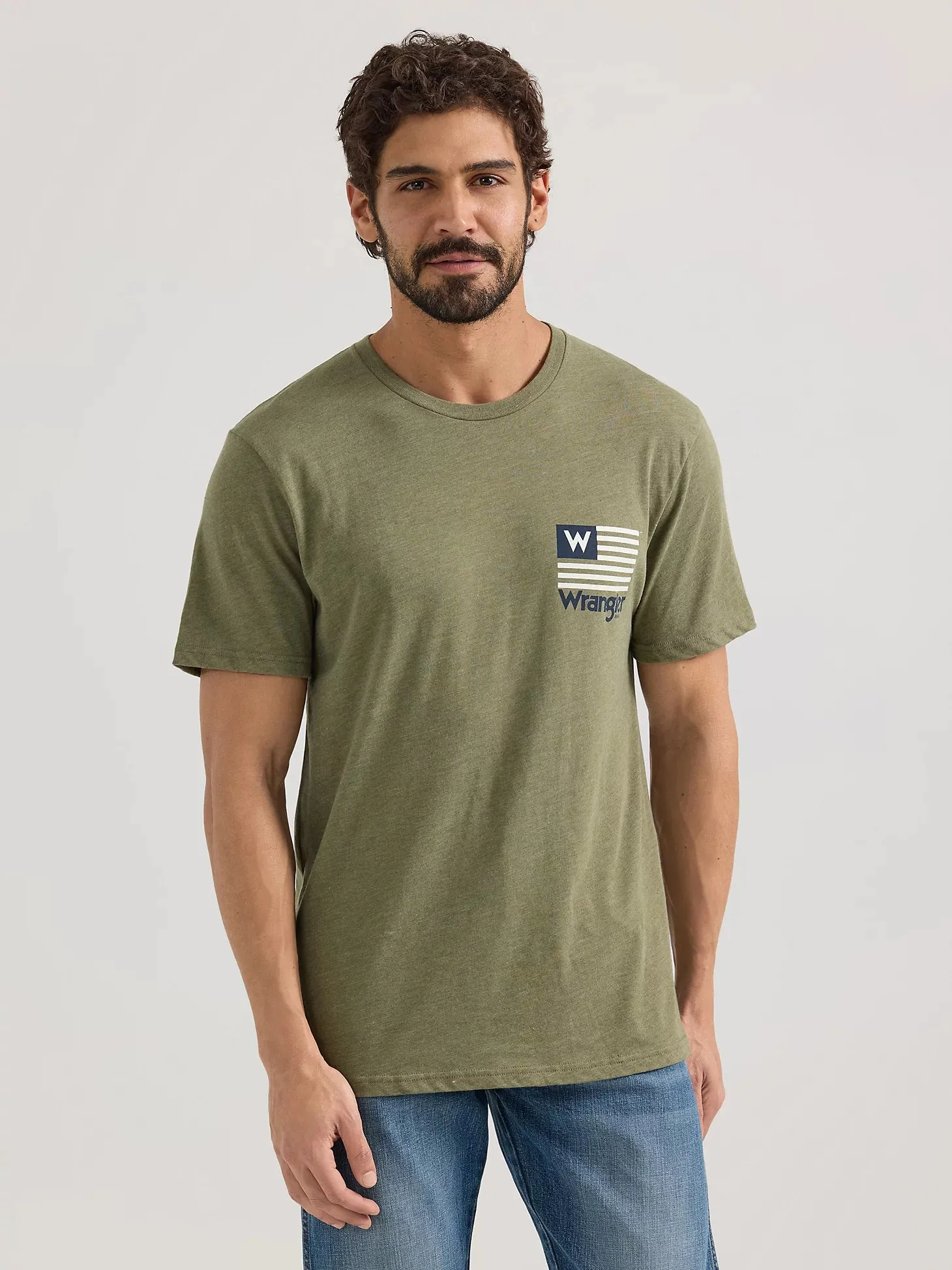 Men's Wrangler Olive Flag Logo Graphic Tee