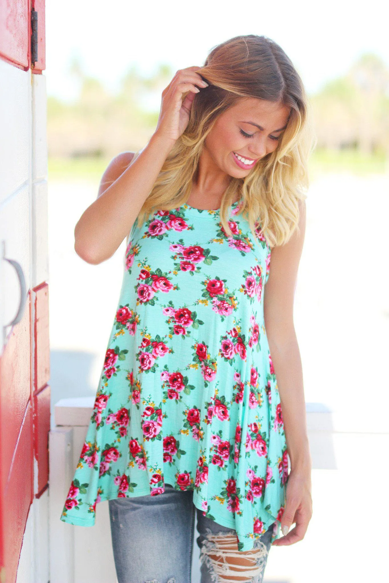 Mint Floral Tunic Top