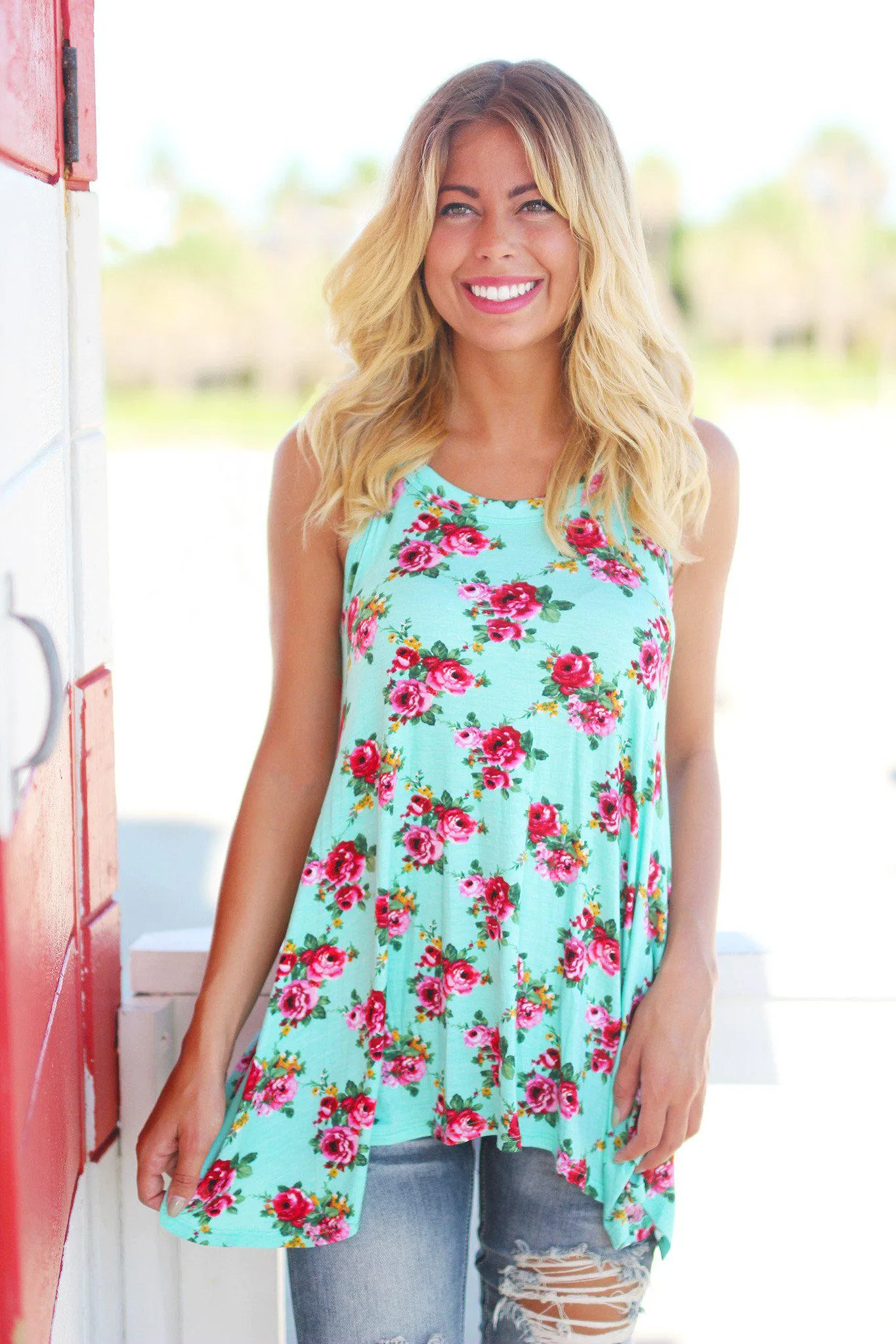 Mint Floral Tunic Top