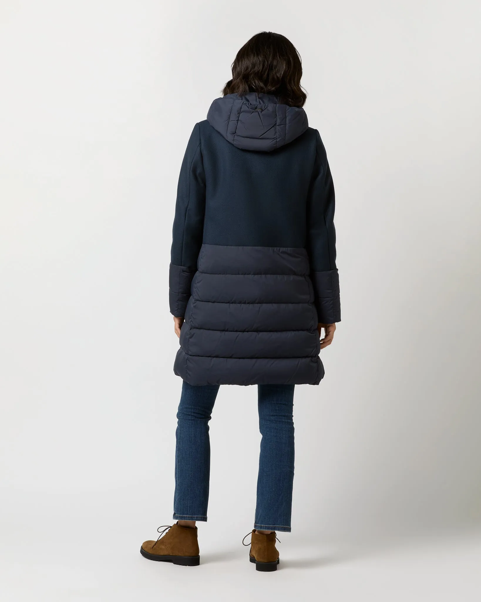 Mixed Media Quilted Coat in Navy