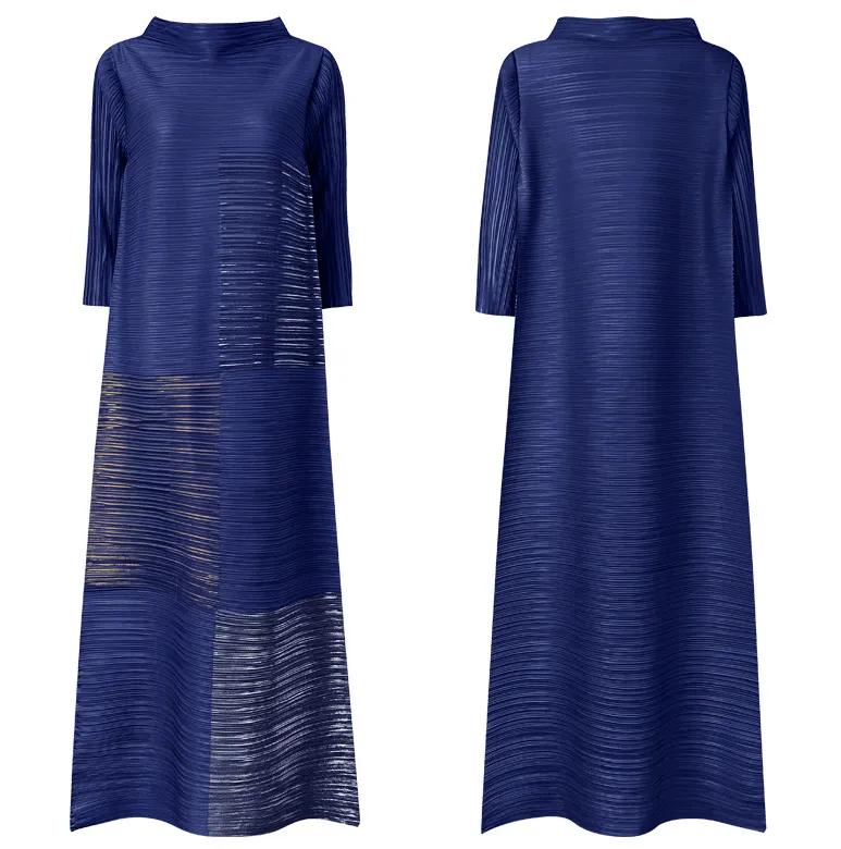 Miyake Pleated Turtleneck Maxi Dress