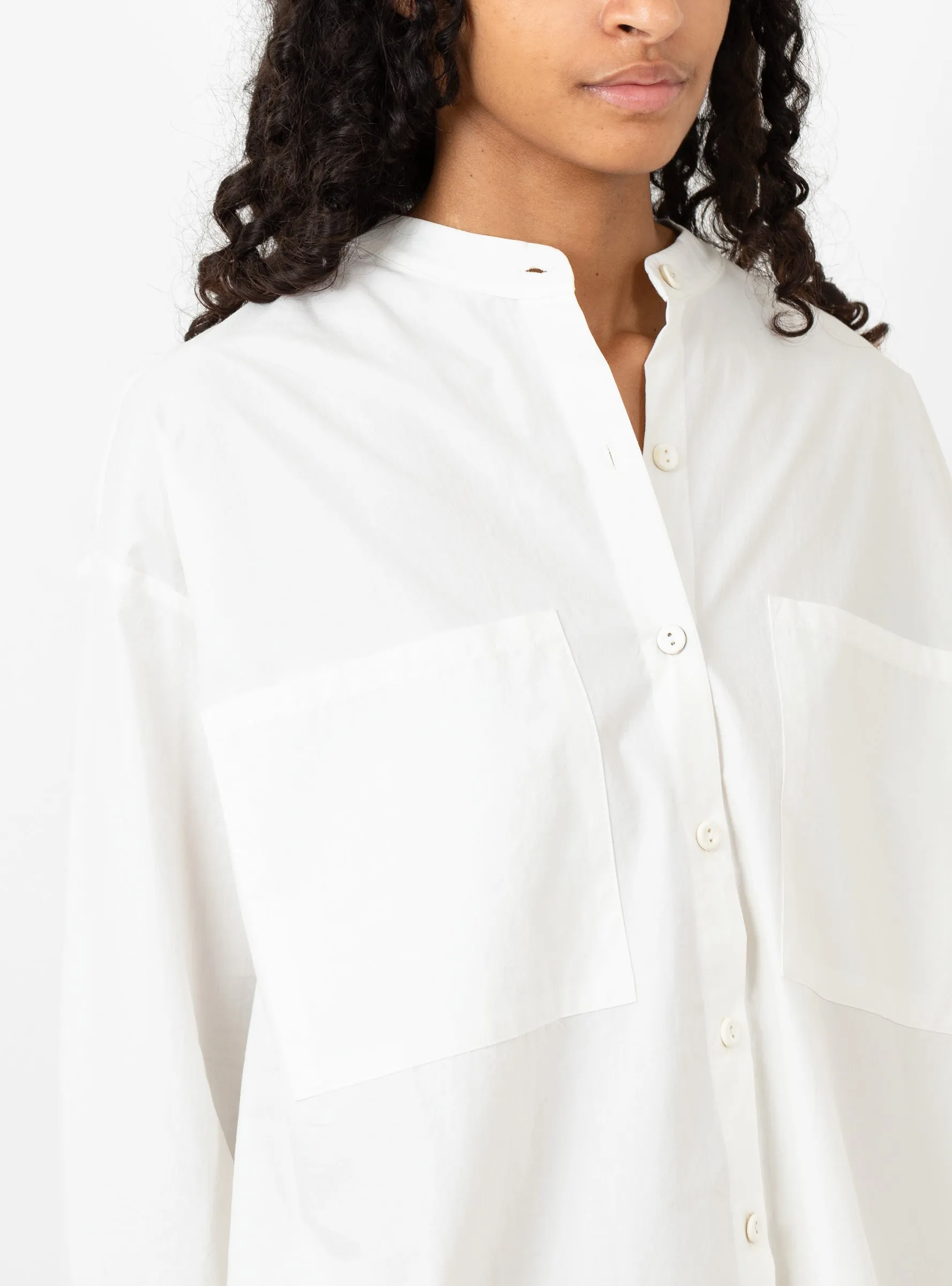 Mock Collar Button Down Off White