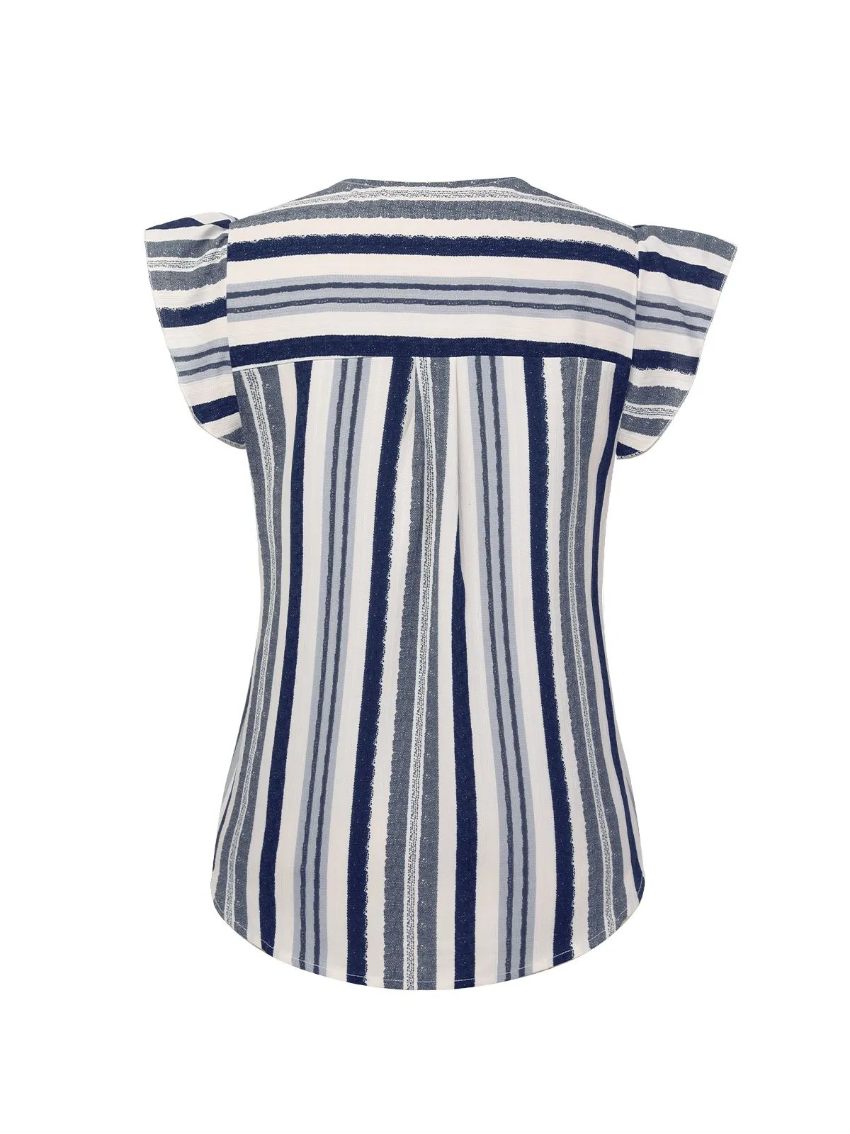 Multicolor 1940s Striped Ruffles V-Neck Cap Blouse