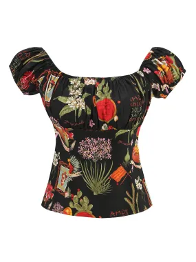 Multicolor 1950s Floral U-Neck Cap Top