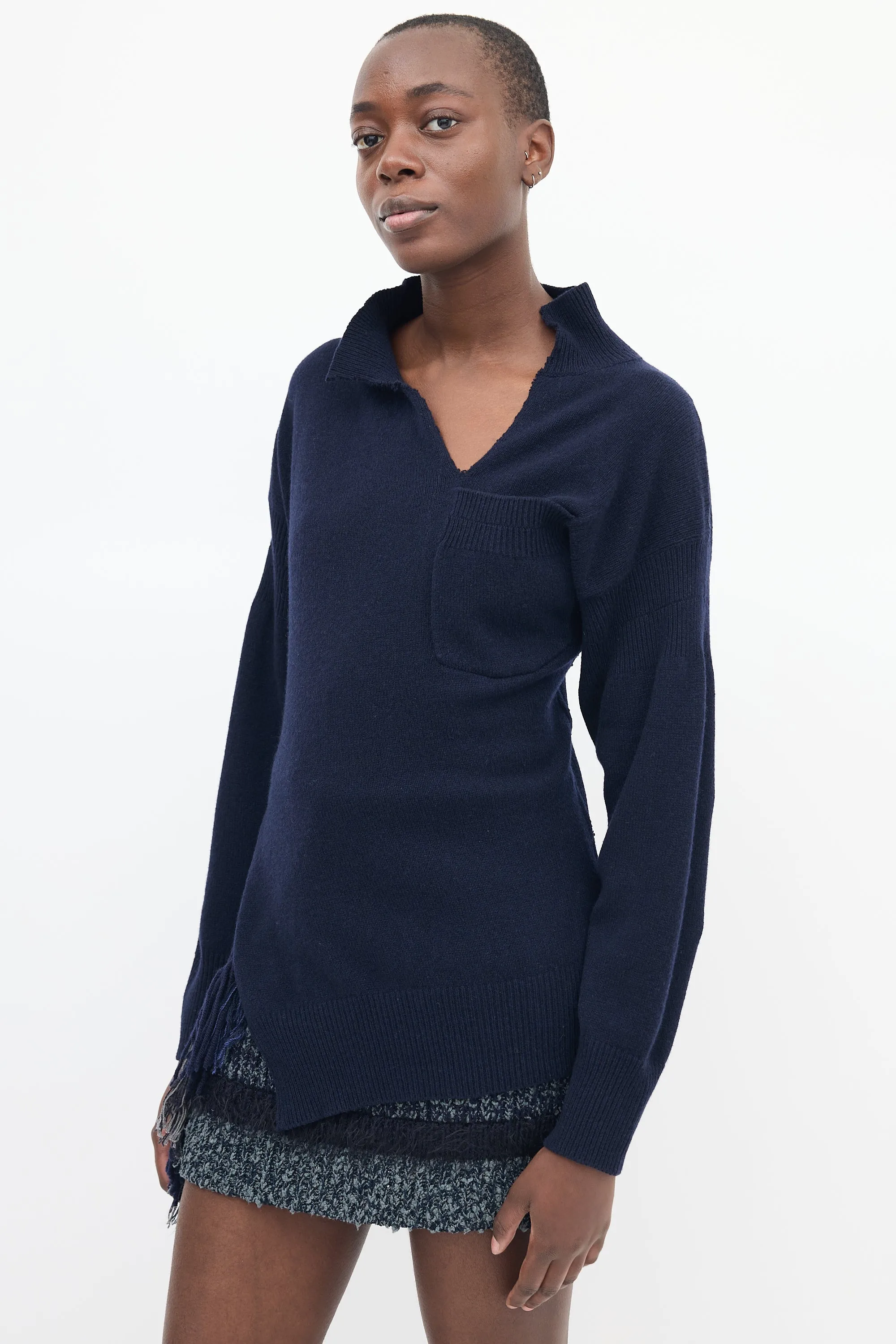 Navy Cashmere Twisted Polo Sweater